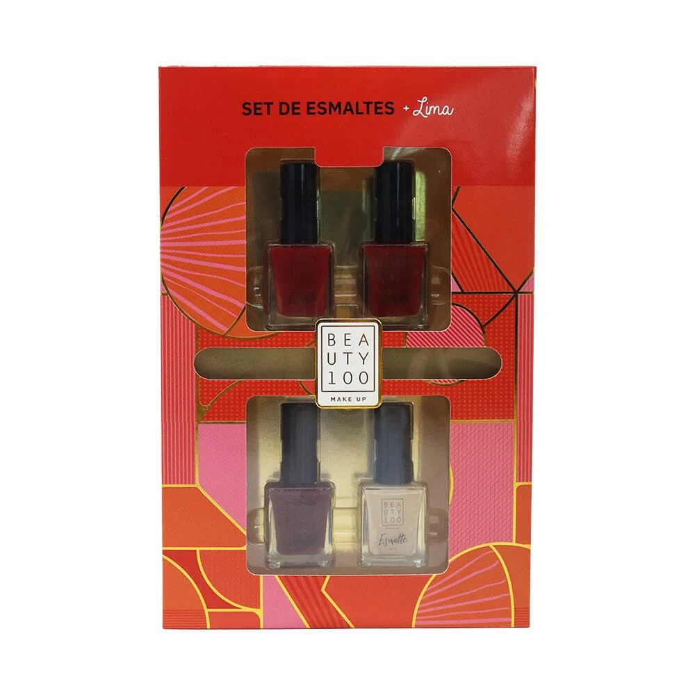 Beauty 100 Esmaltes Tonos Rojos x 4 + Lima