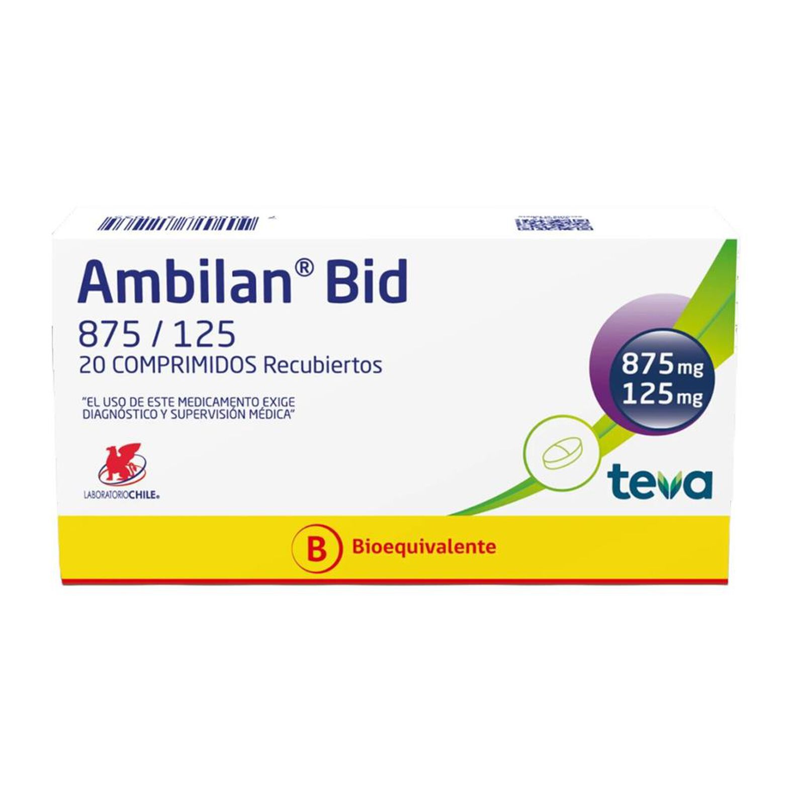 Ambilan Bid 875/125 mg 20 Comprimidos - Amoxicilina + Ácido Clavulánico