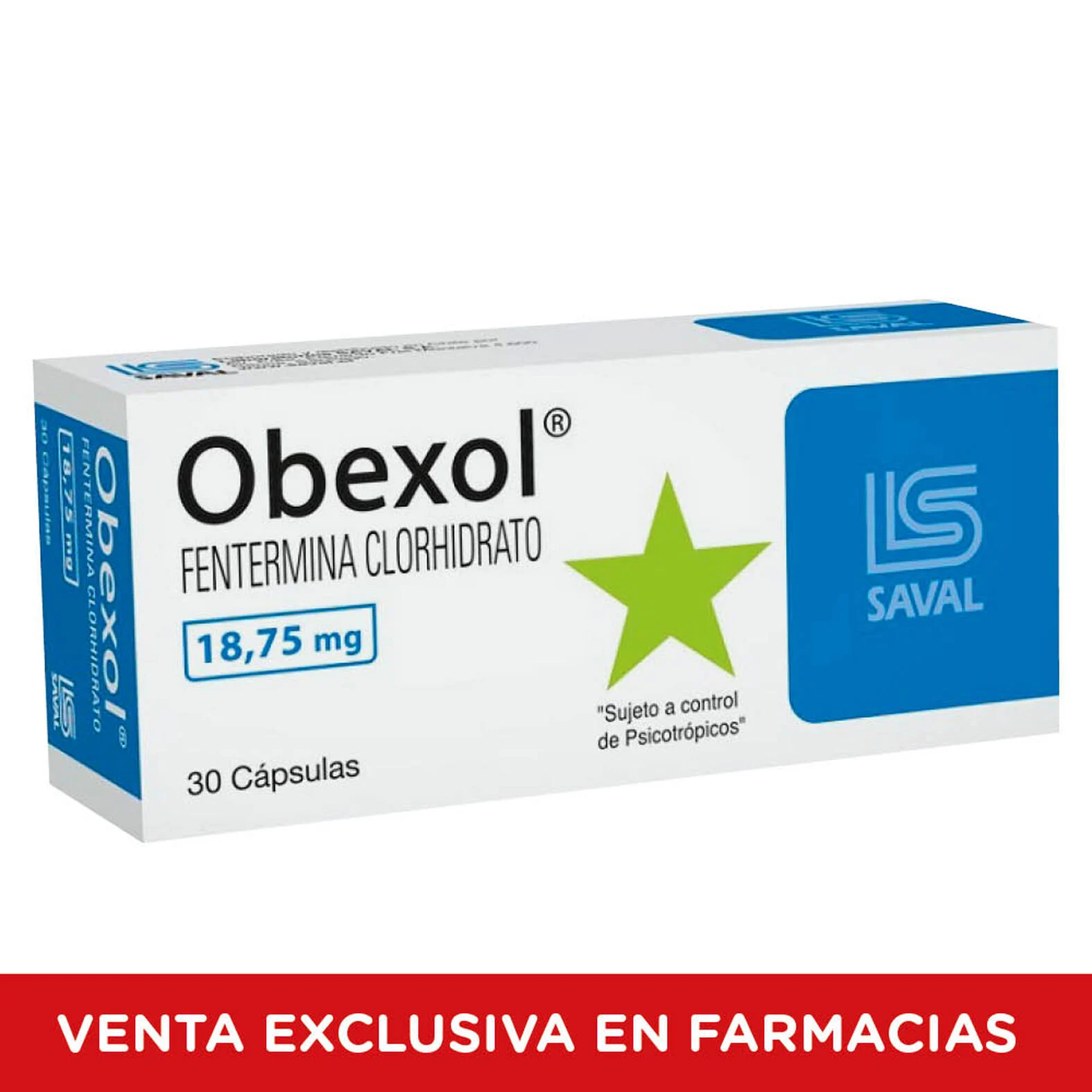 Obexol 18,75 mg x 30 Cápsulas - Fentermina Clorhidrato