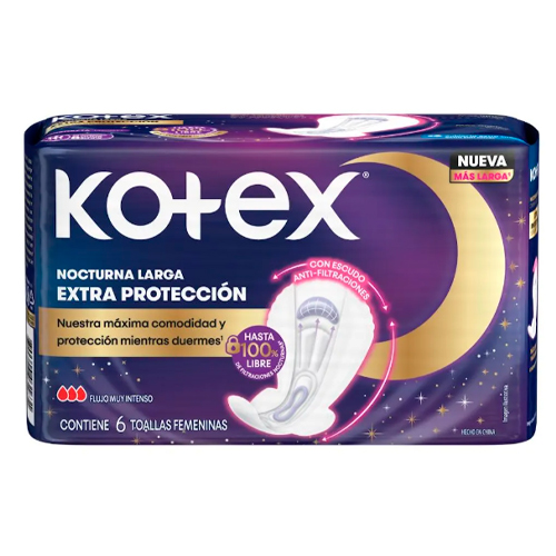 Kotex Nocturna Larga Extra Protección 6 Toallas