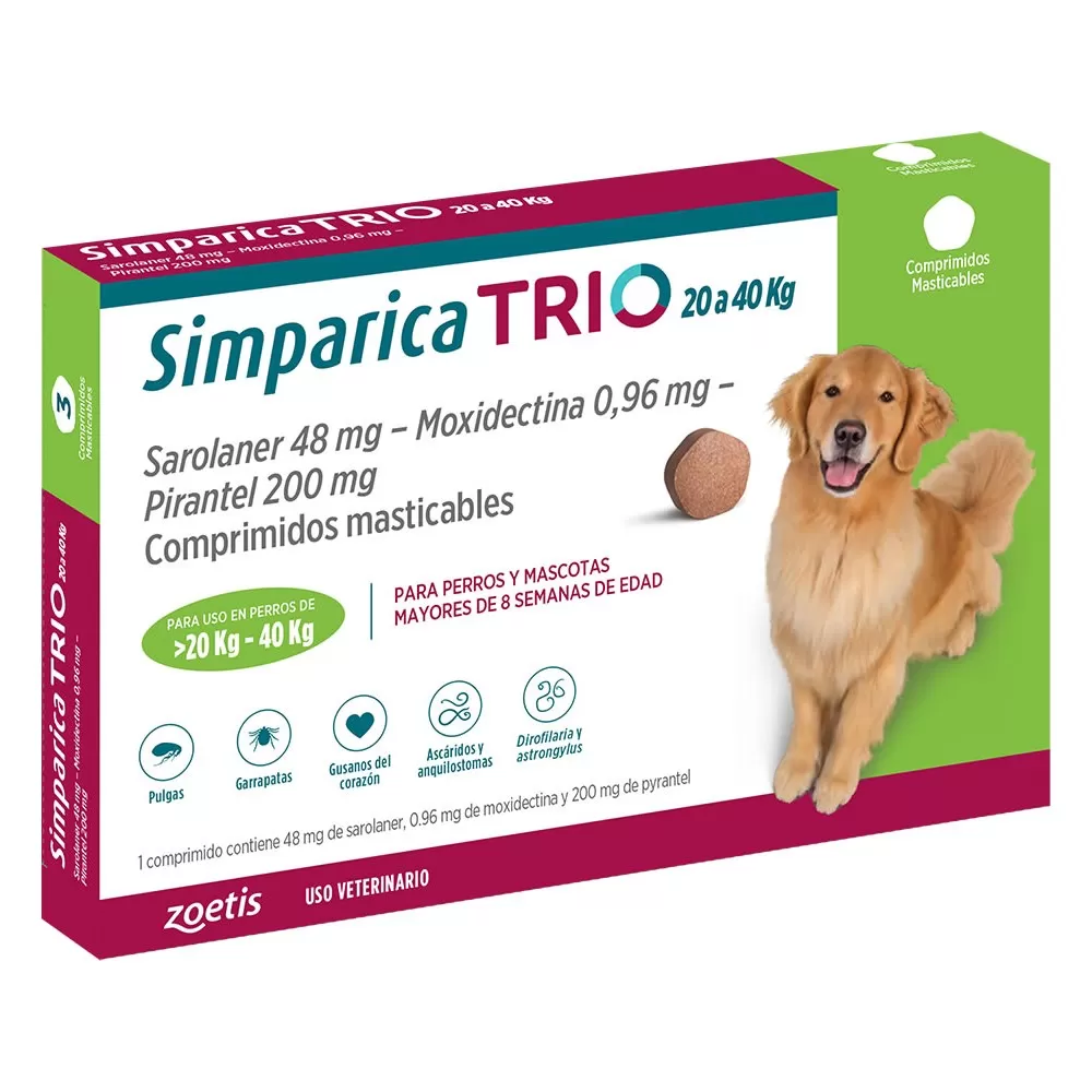 Simparica Trio 20-40 Kg 1 Comp - Sarolaner + Moxidectina + Pirantel
