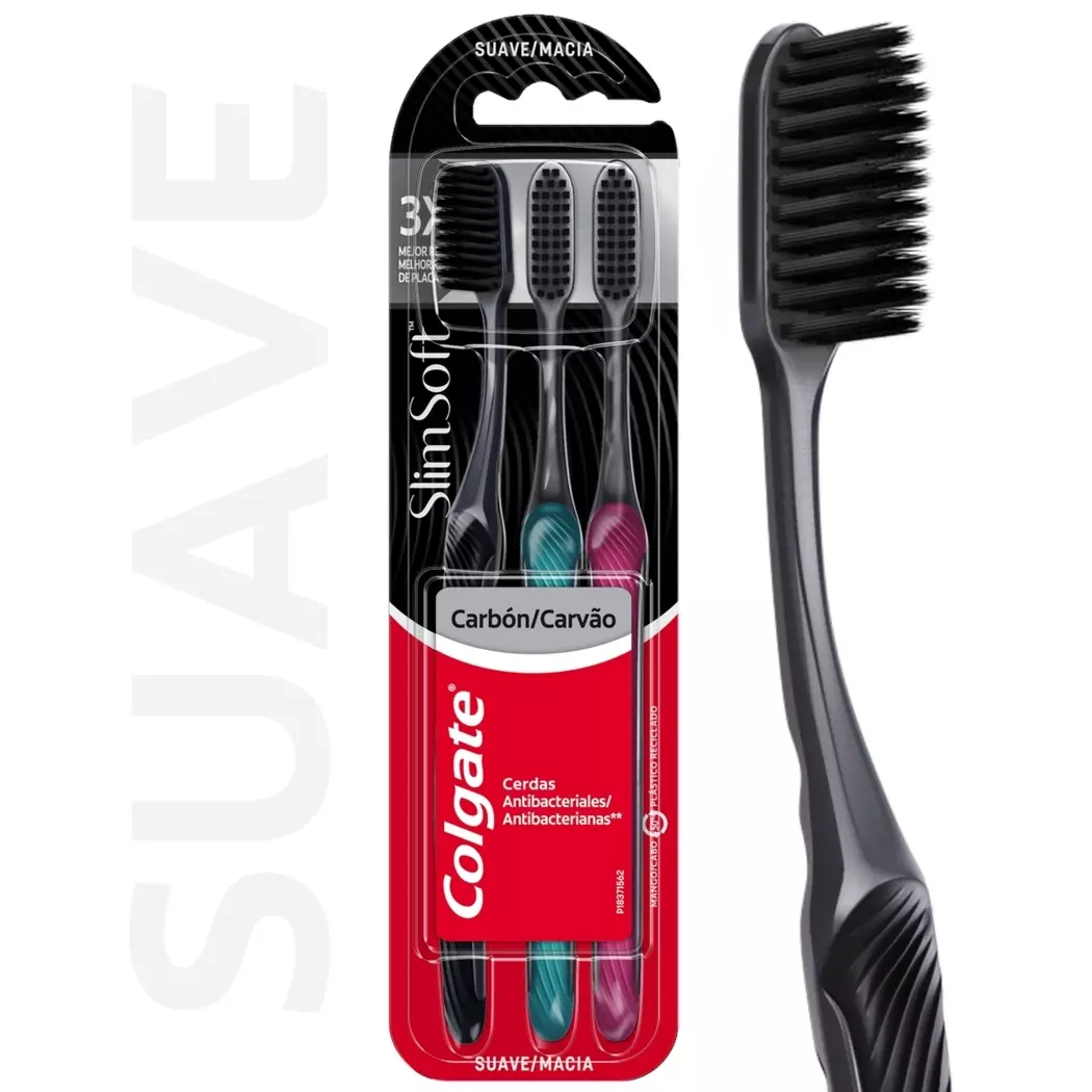 Colgate Slim Soft Carbón Suave 3 Cepillos Dentales