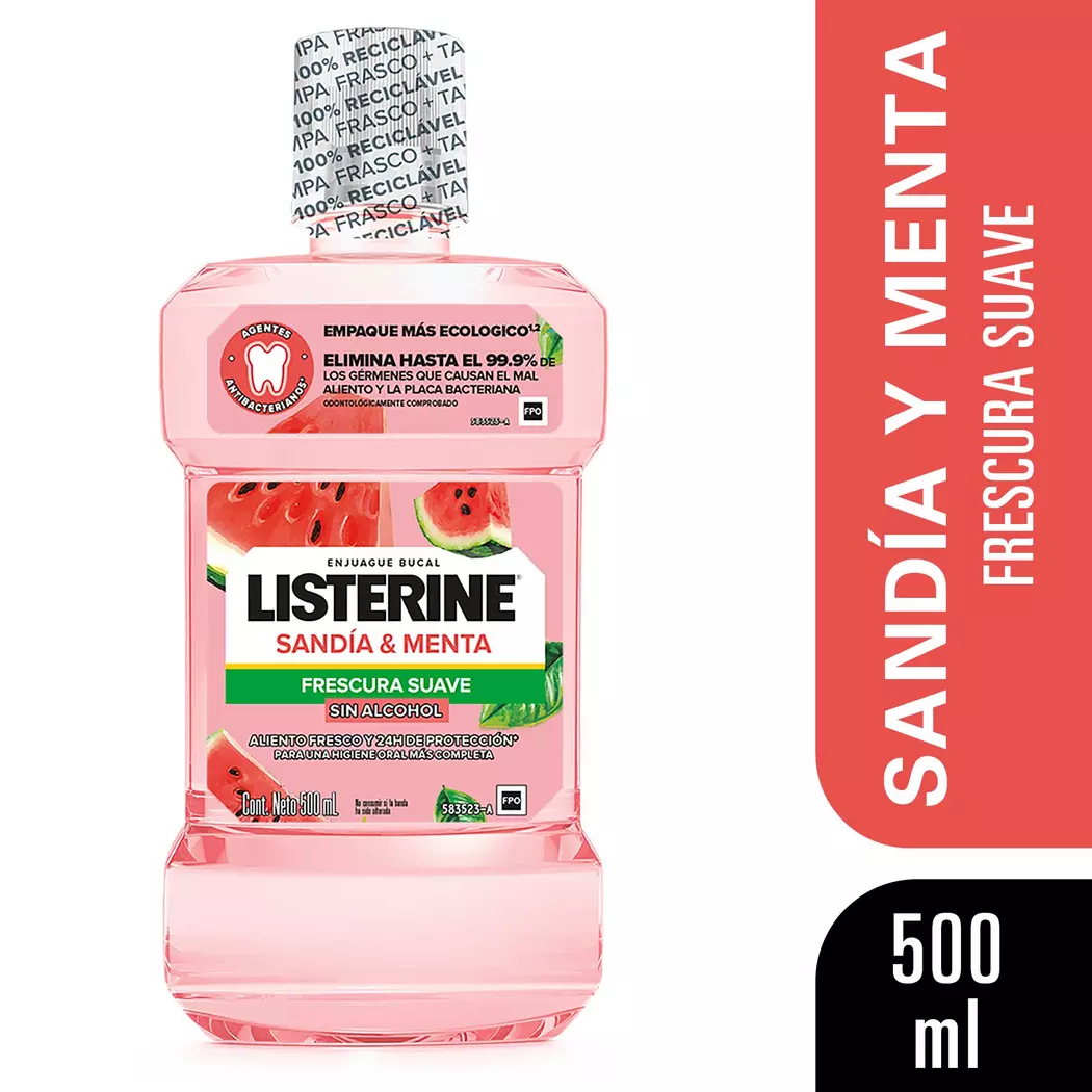 Listerine Sandía Enjuague Bucal Frescura Suave Sin Alcohol 500 ml
