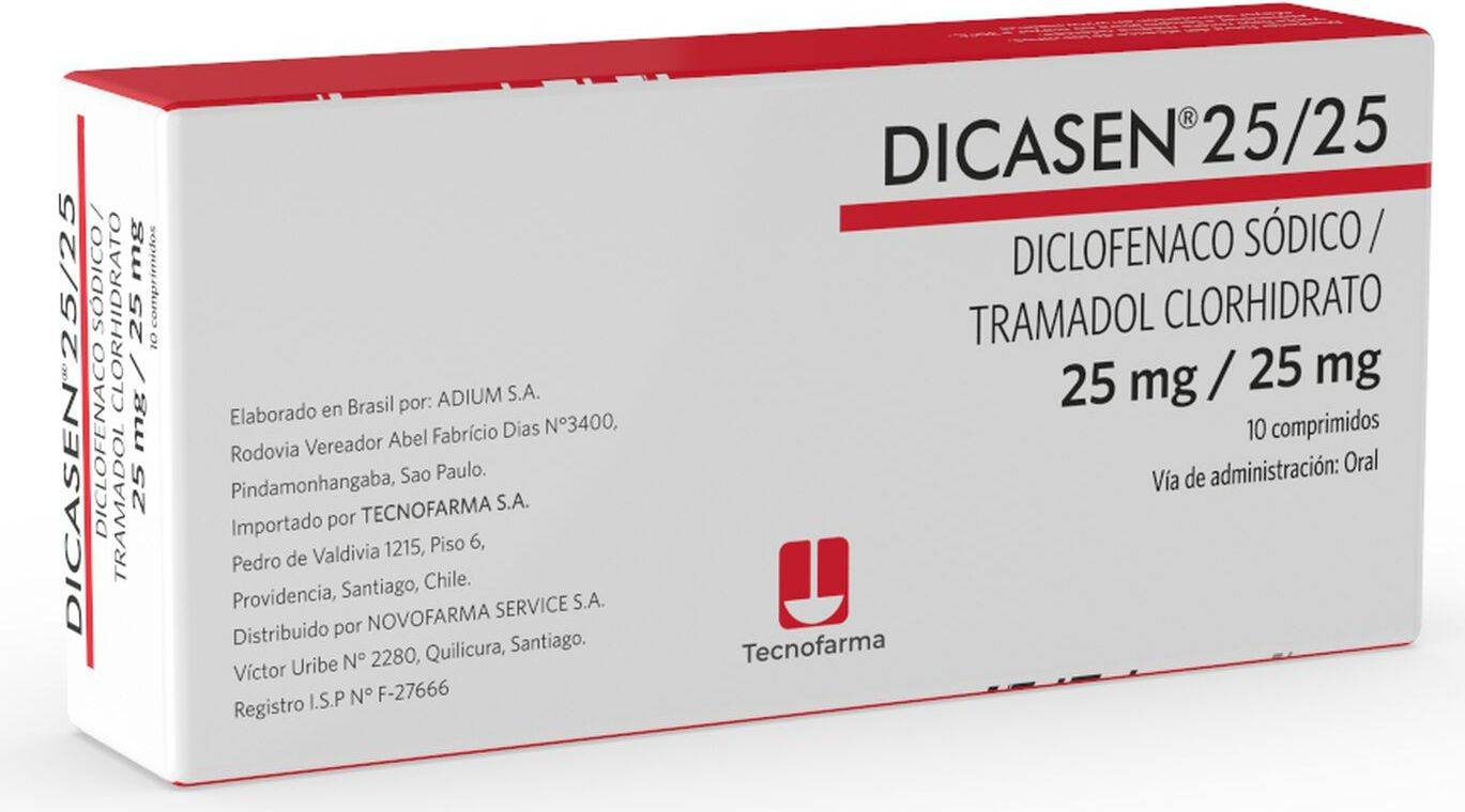 Dicasen 25/25 mg x 10 Comprimidos - Diclofenaco + Tramadol