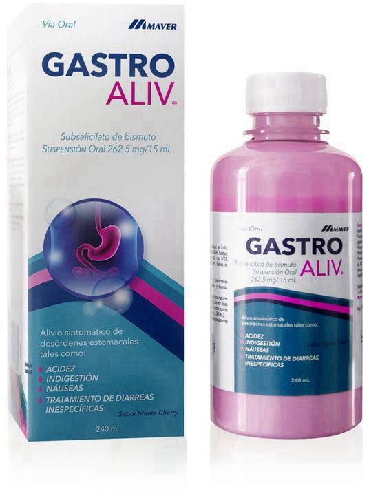 Gastroaliv Susp. Oral 262.5 mg/15 mL x 240 mL - Subsalicilato Bismuto