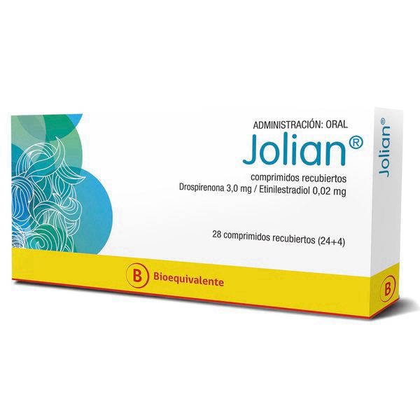 Jolian 3 mg/0,02 mg x 28 Comprimidos - Drospirenona + Etinilestradiol