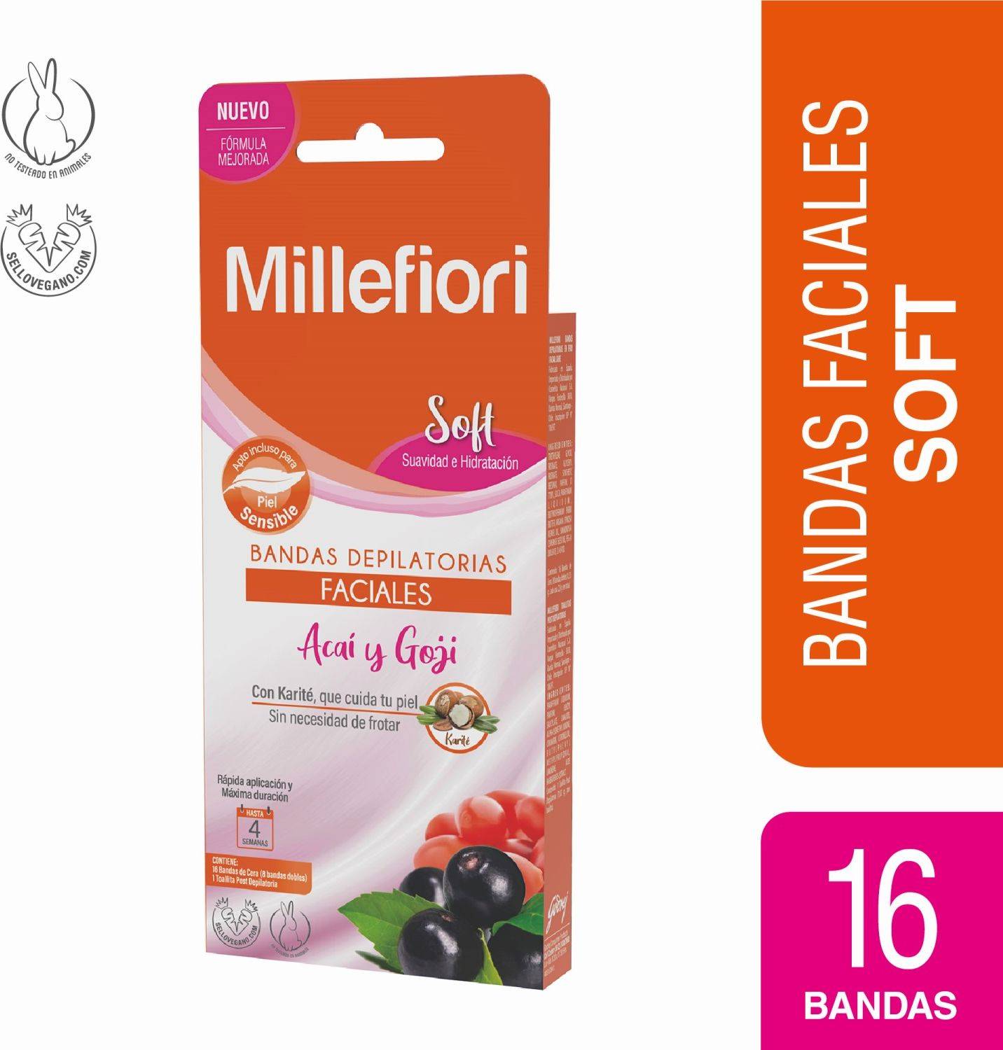 Millefiori Soft Bandas Depilatorias Faciales Acaí y Goji 16 un