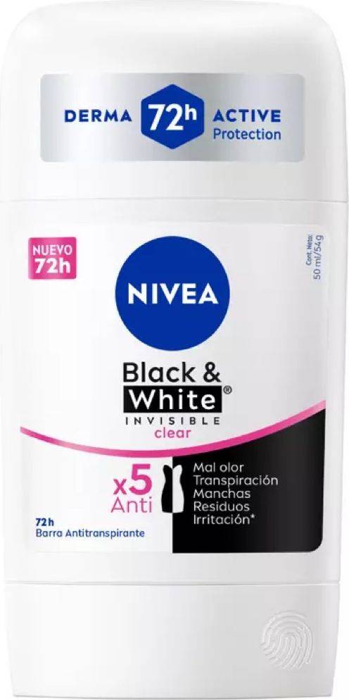 Nivea Black & White Invisible Clear Barra Antitranspirante 54g