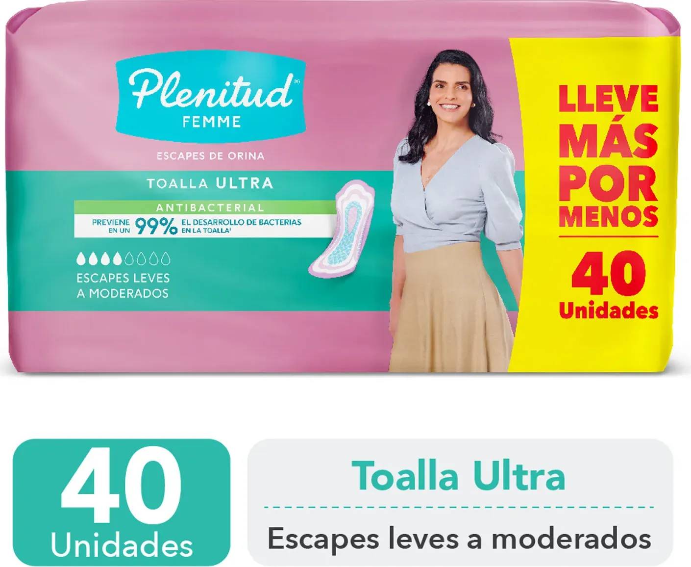 Plenitud Femme Toalla Ultra Sin Alas 40 Unidades - Escapes Leves a Moderados