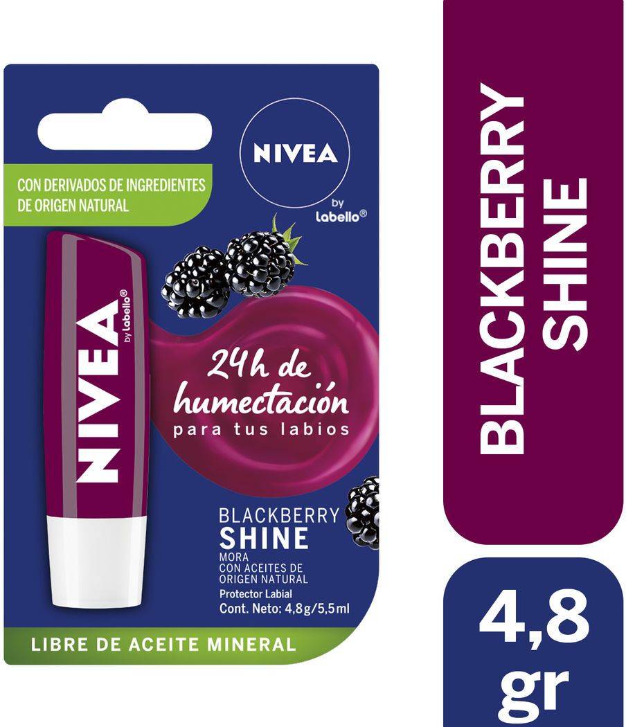 Nivea Blackberry Shine Protector Labial 4.8 g - Hidratación 24h