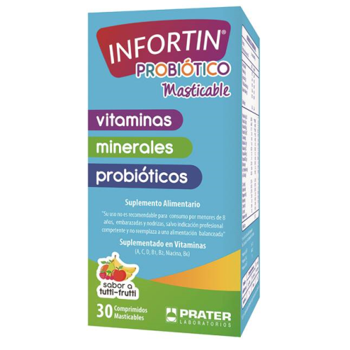 Prater Infortin Probiotico Masticable 30 Comprimidos Sabor Tutti-Frutti