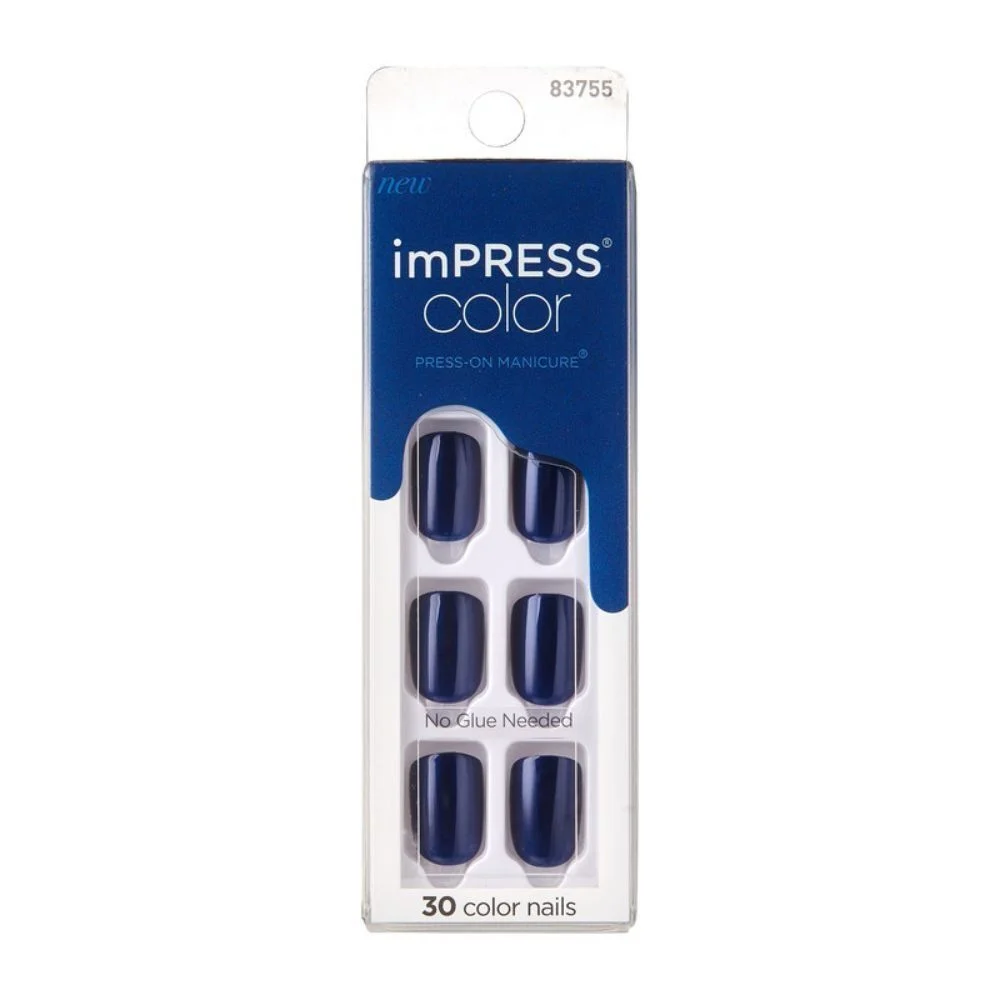 Impress Color Press On Manicure Never Too Navy 30 un