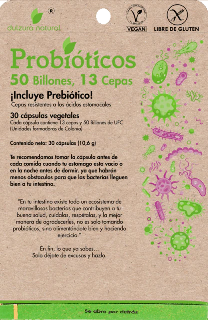 Dulzura Natural Probióticos 50 Billones 30 Cápsulas - 13 Cepas + Prebiótico