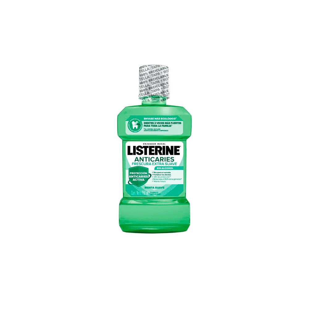Listerine Anticaries Frescura Extra Suave sin Alcohol 500 ml