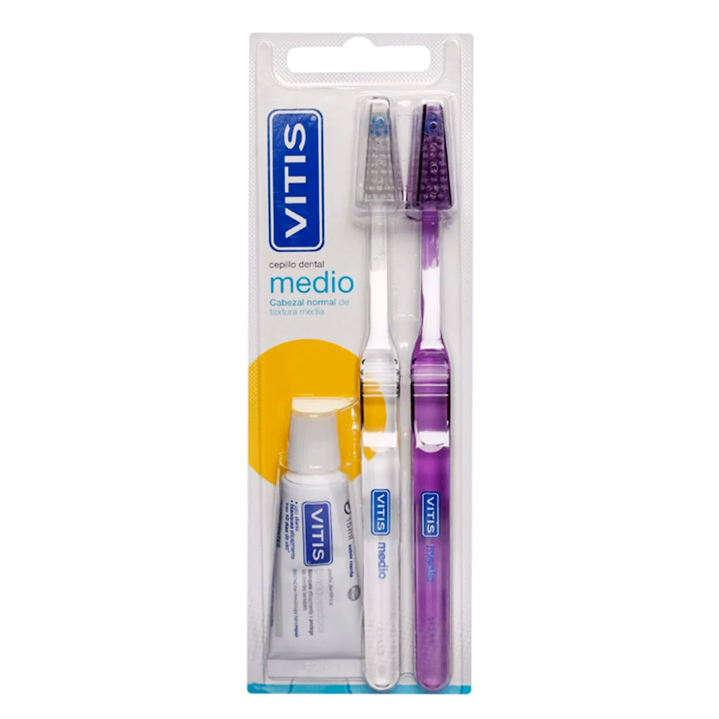 VITIS Pack Cepillo Dental Medio Duplo + Pasta 15 ml