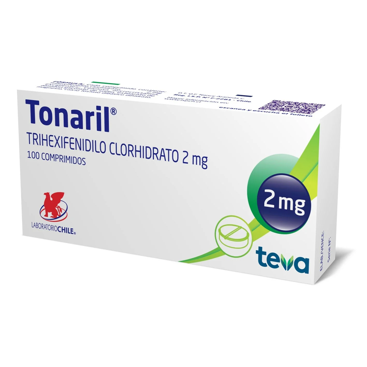 Tonaril 2 mg x 100 Comprimidos - Trihexifenidilo