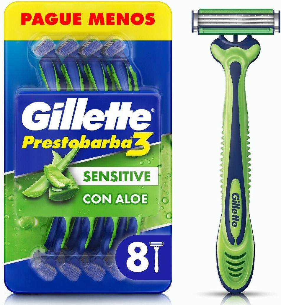 Gillette Prestobarba3 Sensitive con Aloe Vera 8 Unidades