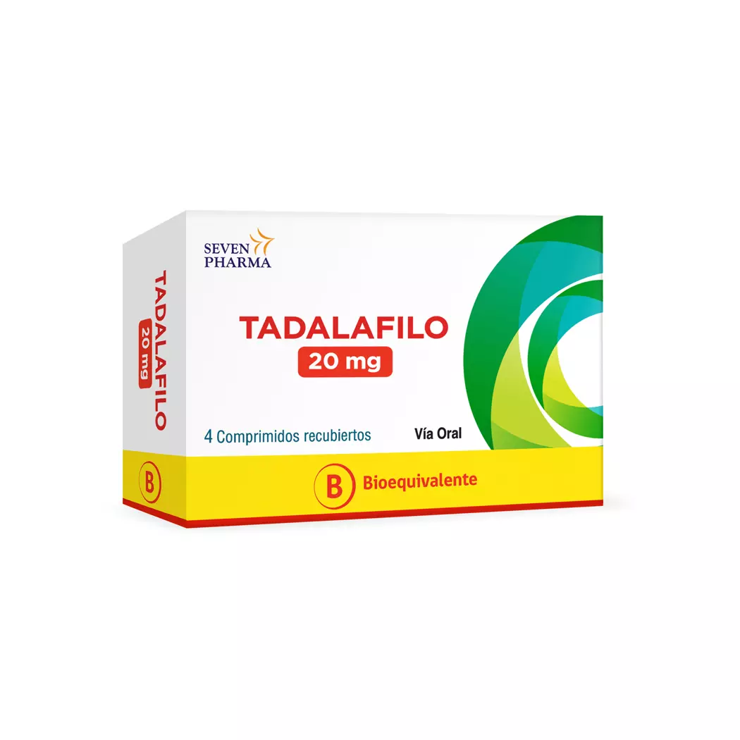 Tadalafilo 20 mg x 4 Comprimidos Recubiertos - Seven Pharma