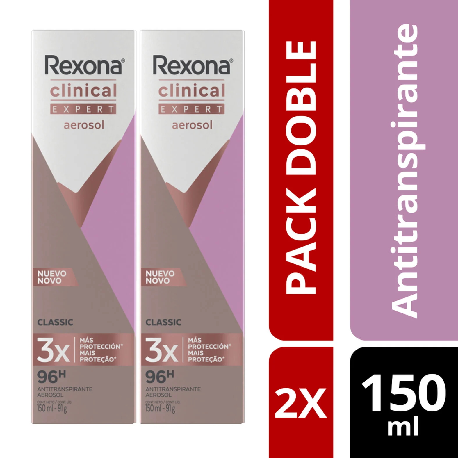 Rexona Clinical Expert Classic 300 ml - Antitranspirante Aerosol Pack Doble