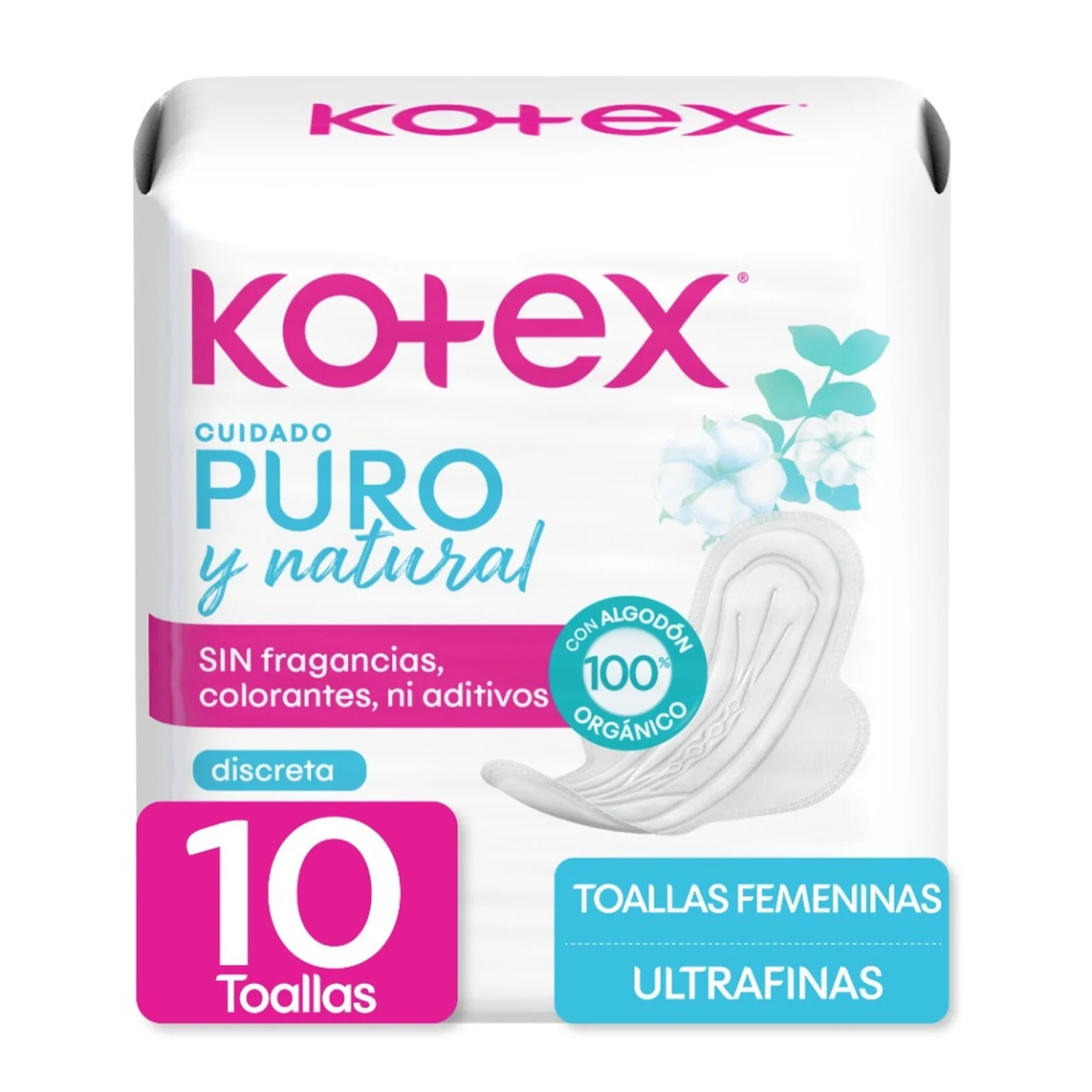 Kotex Cuidado Puro y Natural Ultrafinas 10 Toallas Higiénicas