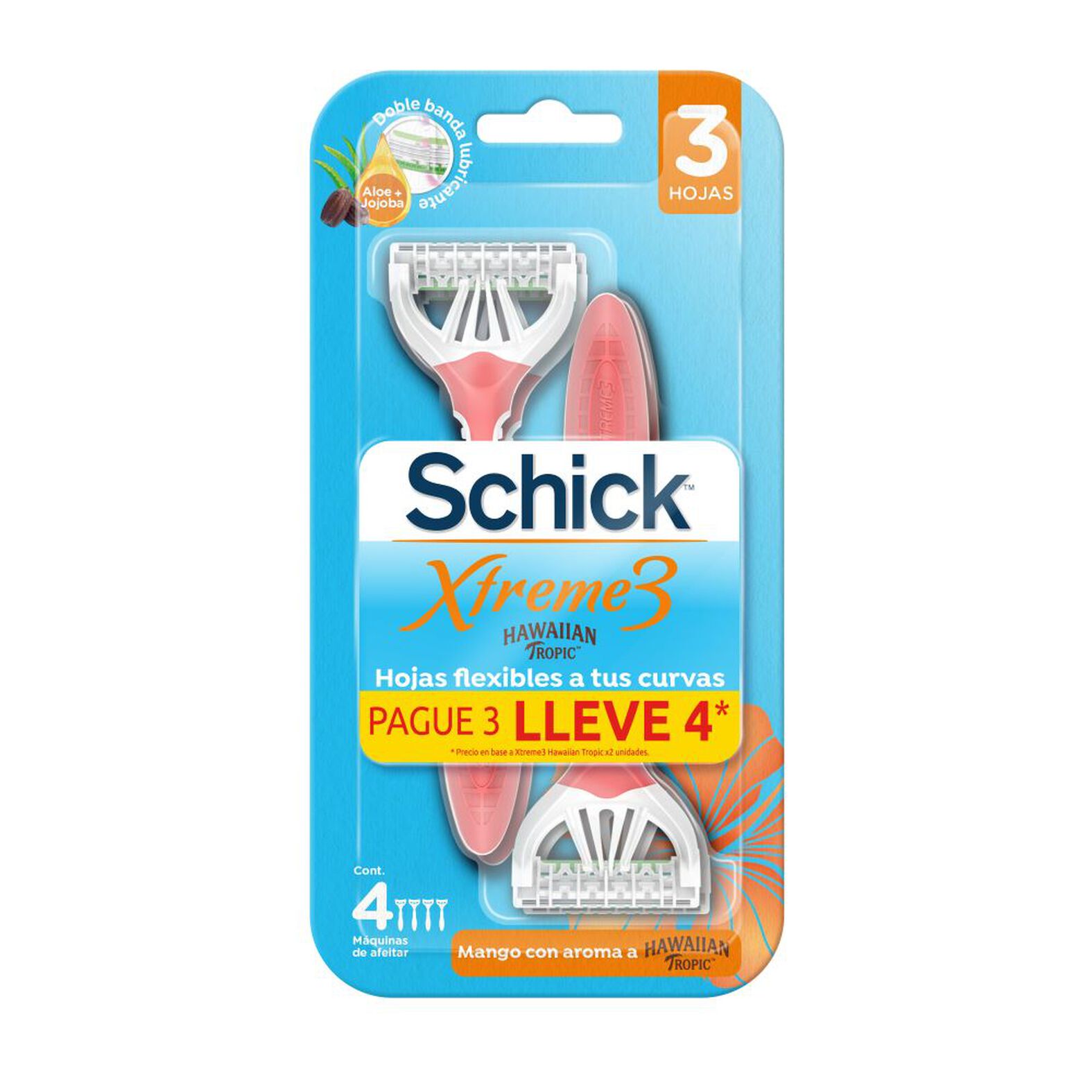 Schick Xtreme3 Hawaiian Tropic 4 Unidades