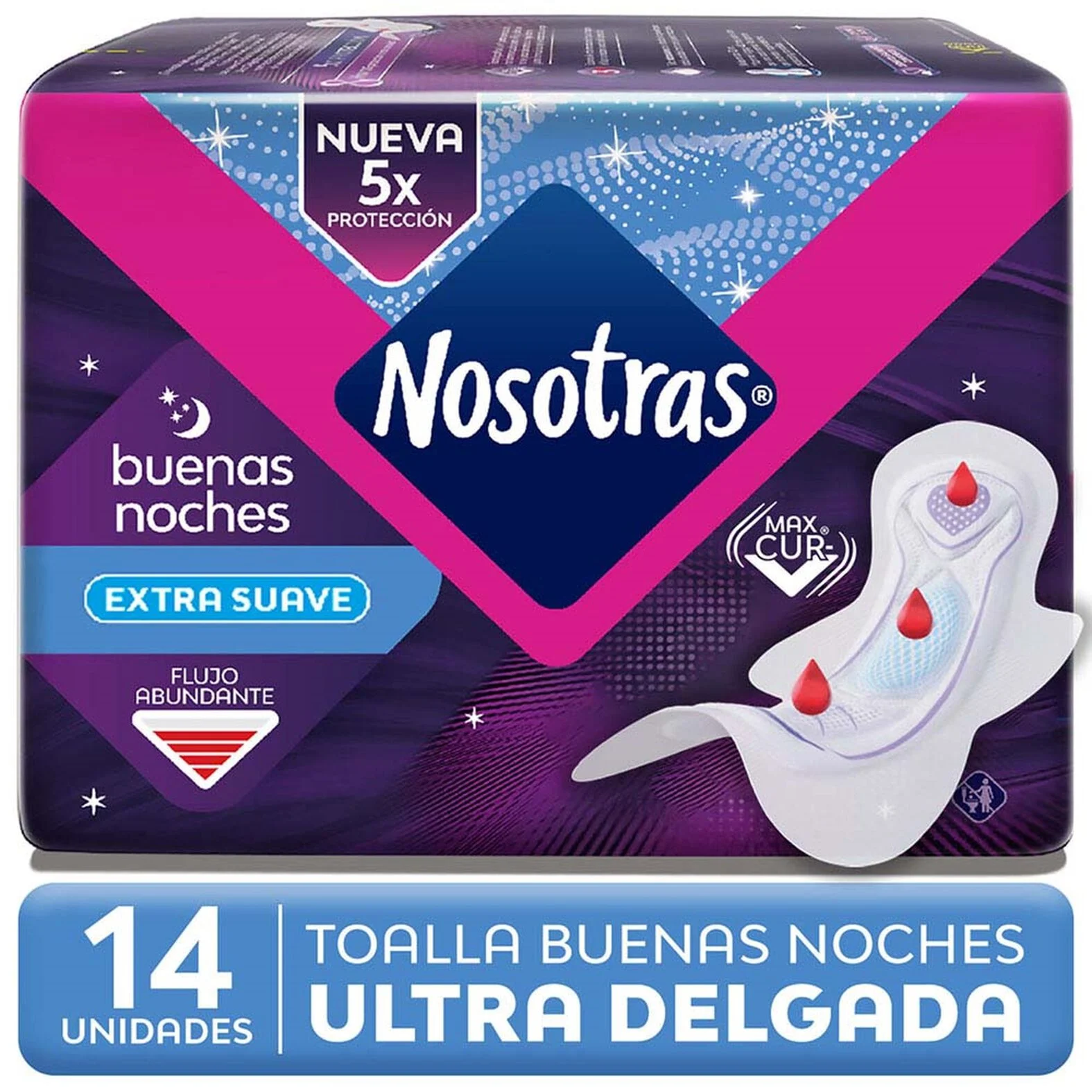Nosotras Buenas Noches Ultra Delgada Tela Extra Suave 14 Unidades