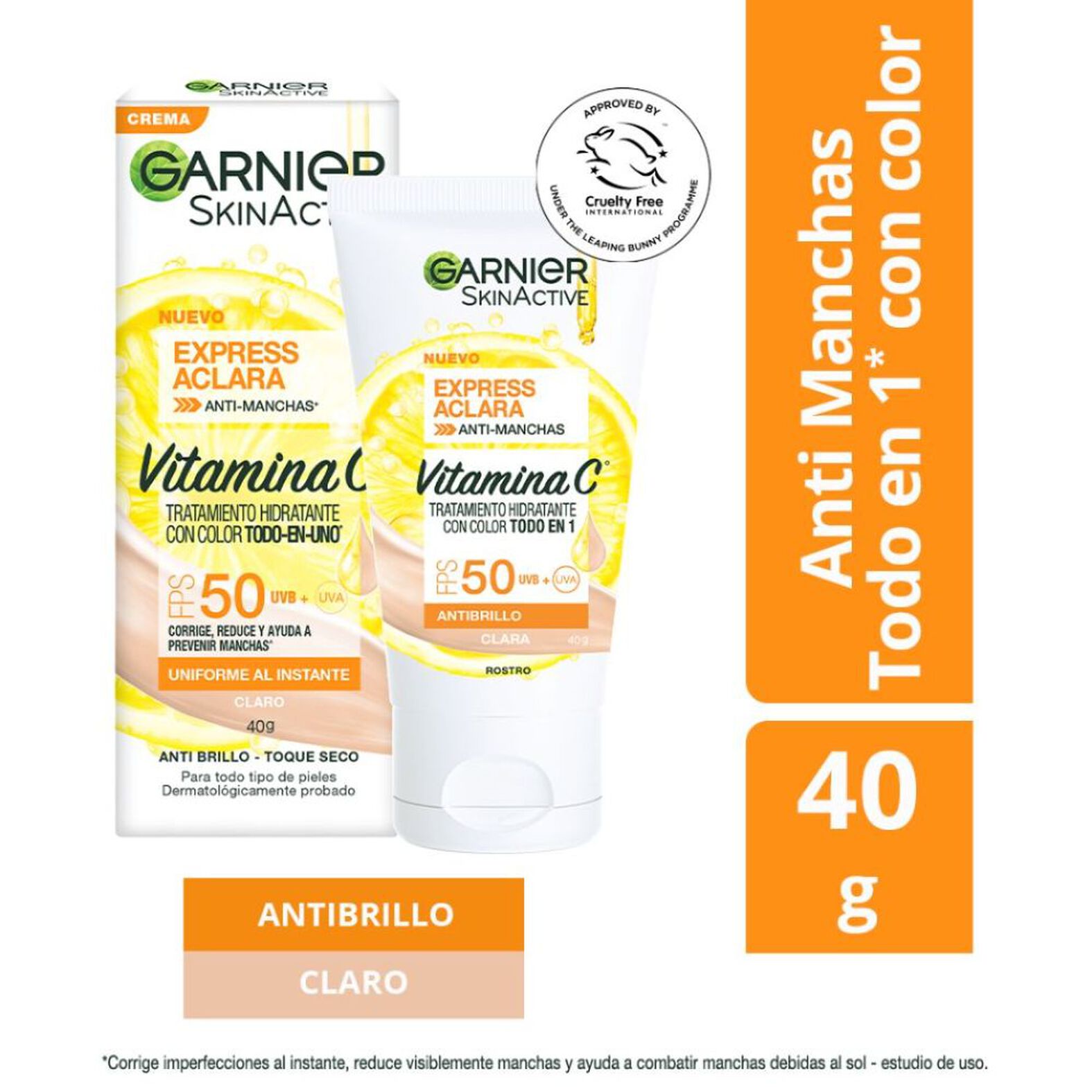 Garnier Skinactive Express Aclara Anti-Manchas FPS 50 Tono Claro 40g