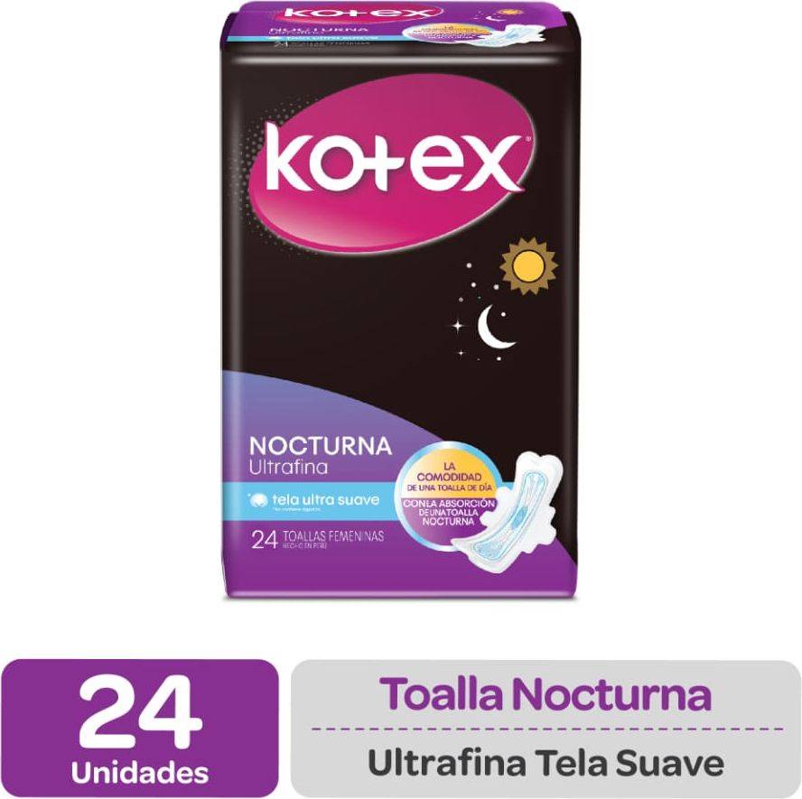 Kotex Nocturna Ultrafina 24 Toallas - Tela Suave
