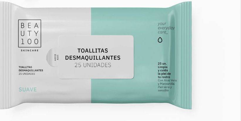 Beauty 100 Toallitas Desmaquillantes Suave Piel Seca y Sensible 25 Un