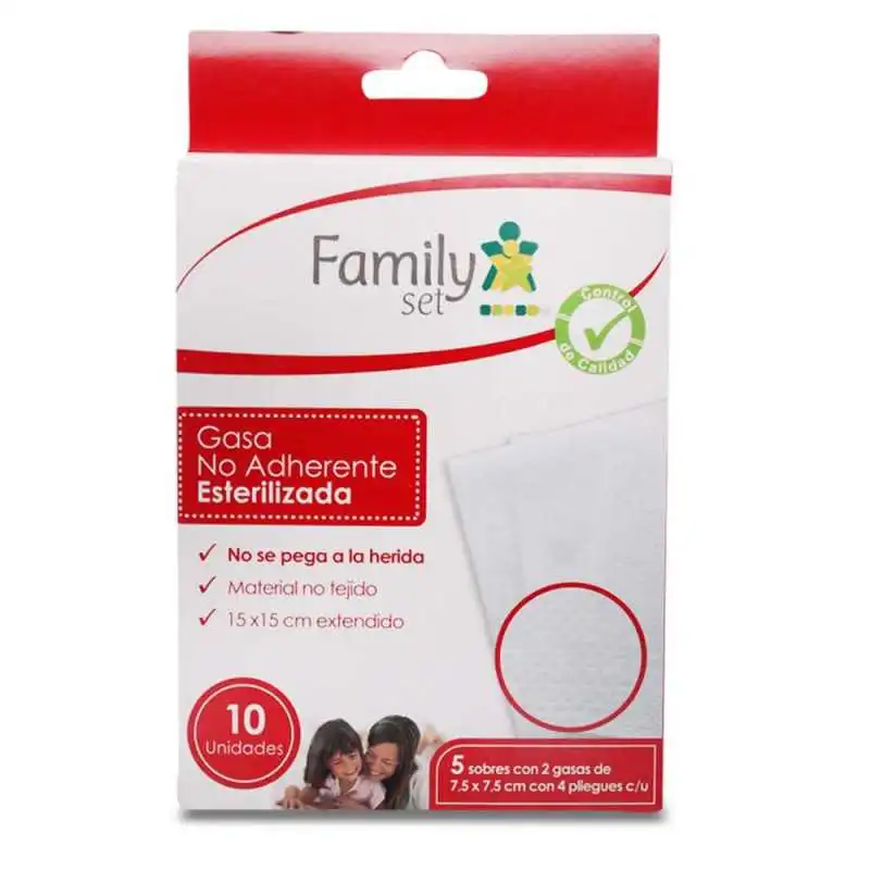 Family Set Gasa No Adherente Esterilizada 10 Unidades-5x5 y 7.5x7.5 cm