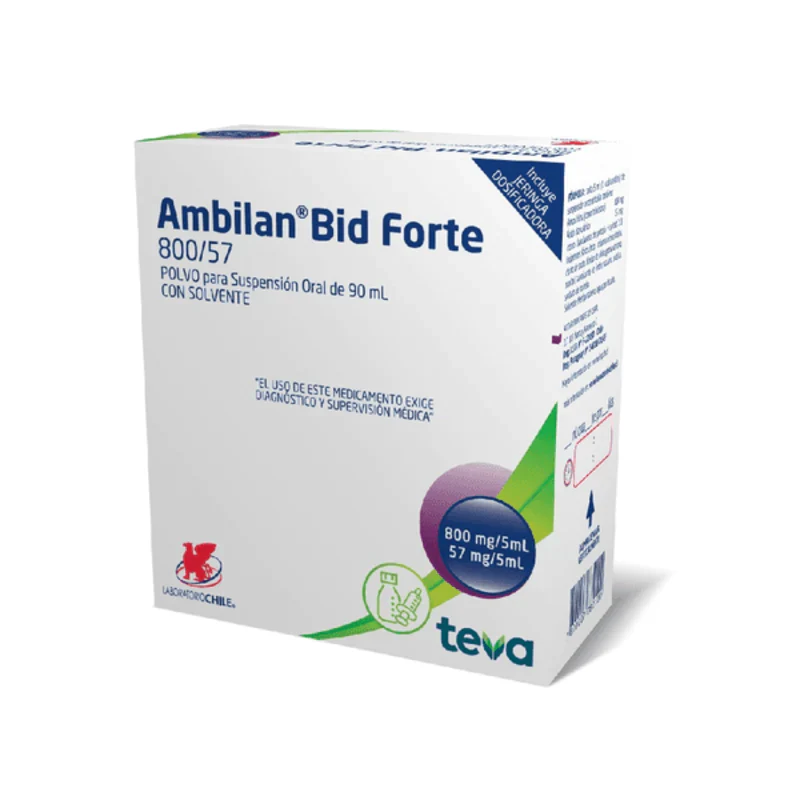 Ambilan Bid Forte 800/57 mg/5 ml x 90 ml - Amoxicilina + Ácido Clavulánico