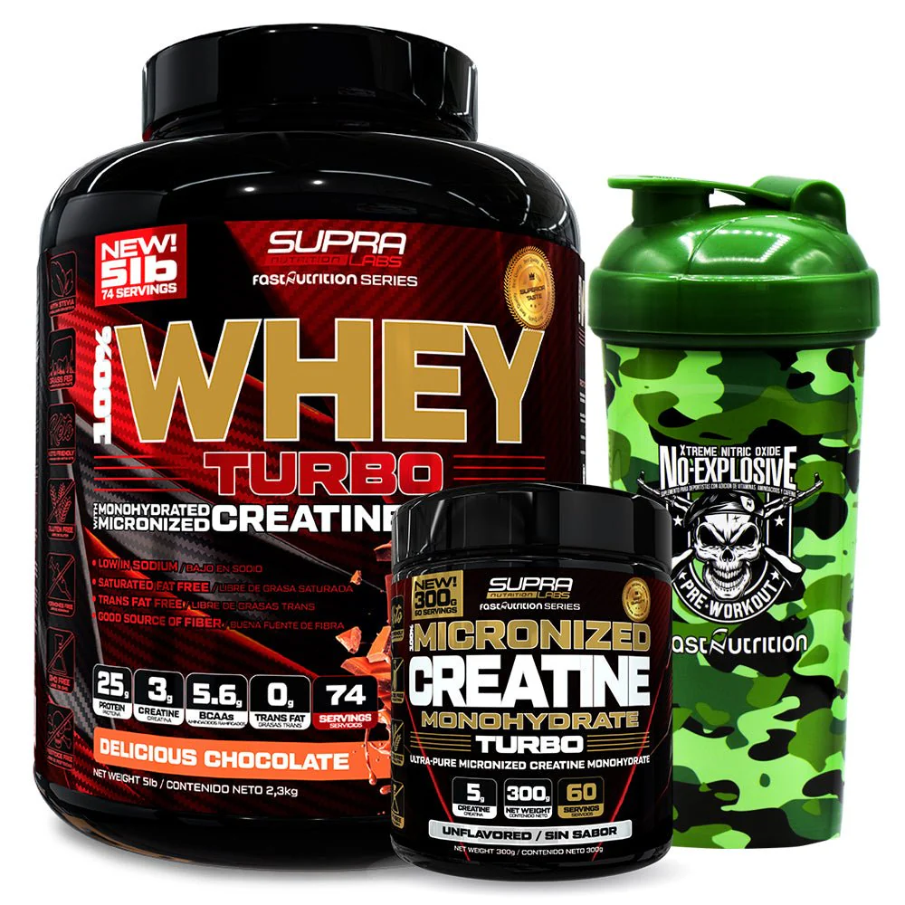 Fast Nutrition Whey Turbo 5Lbs + Creatina 300g + Shaker Chocolate