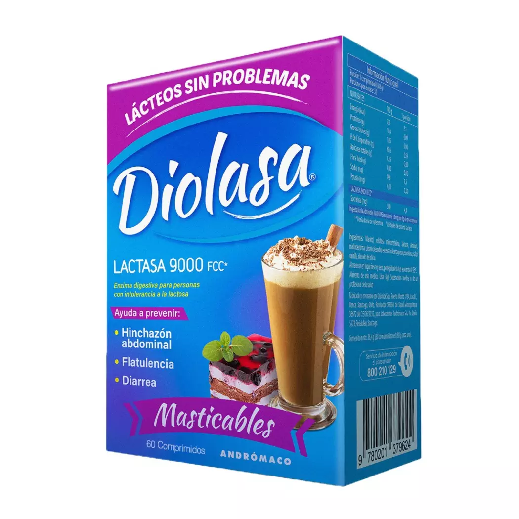 Diolasa Vainilla 9000 FCC x 60 Comprimidos Masticables - Lactasa